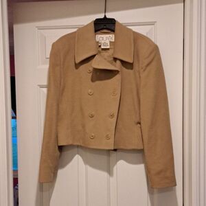Laurel Tan Double Breasted Designer Wool Cropped Coat Jacket Size 40